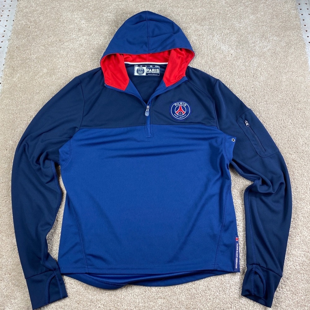 Paris Saint-Germain PSG Mens Blue Quarter Zip‎ Hooded Training Top Large